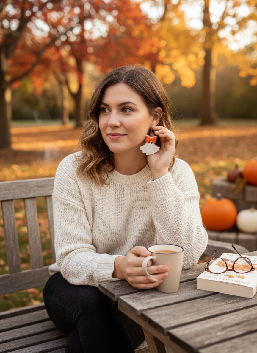 Helena’s Artisan & Gift Co. Festive Ghost Hoop Earrings