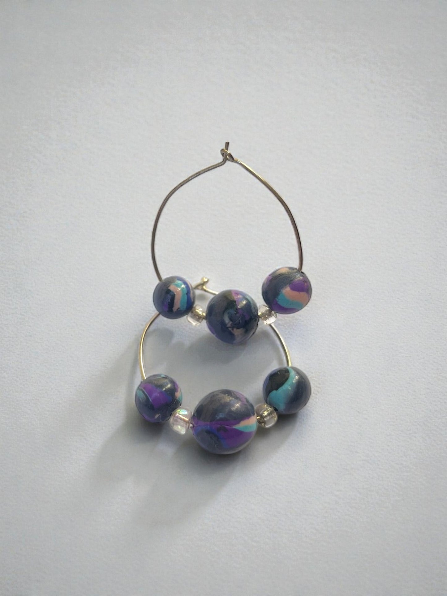 Galaxy Glow Hoop Earrings — Handmade Polymer Clay Bead Hoops