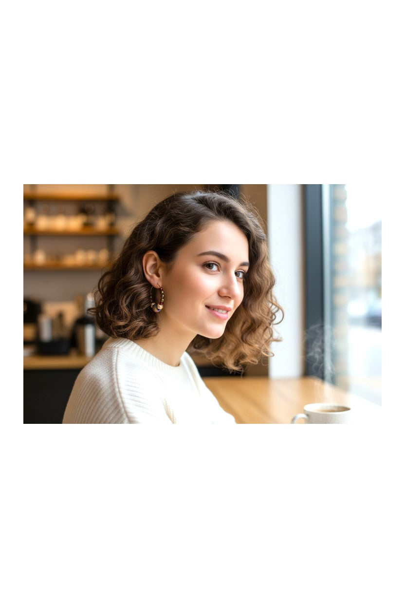 Golden Ember Glass Hoop Earrings | Handcrafted Lightweight Artisan Jewelry