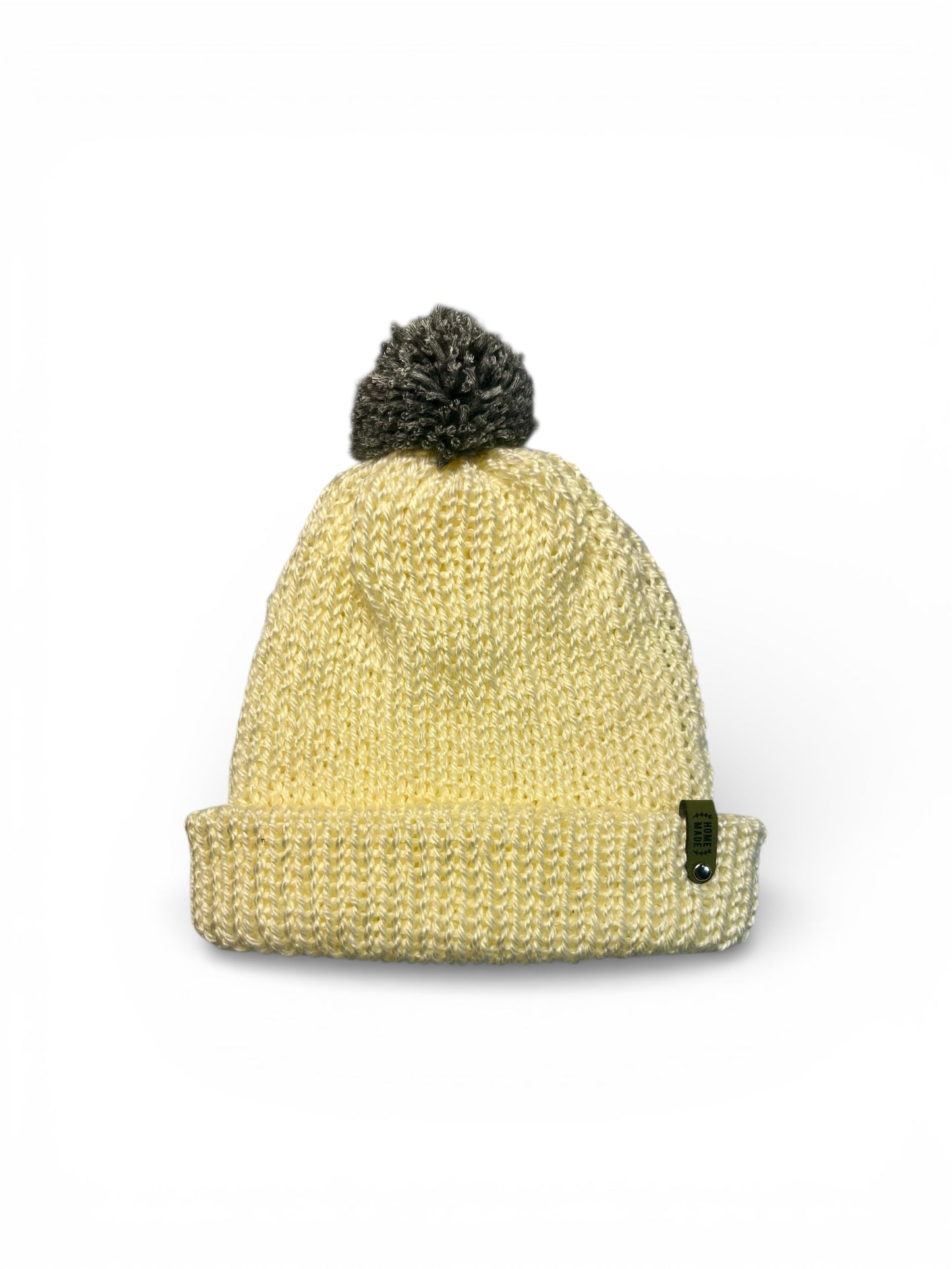 Hand-Knit Cream Pom Pom Beanie