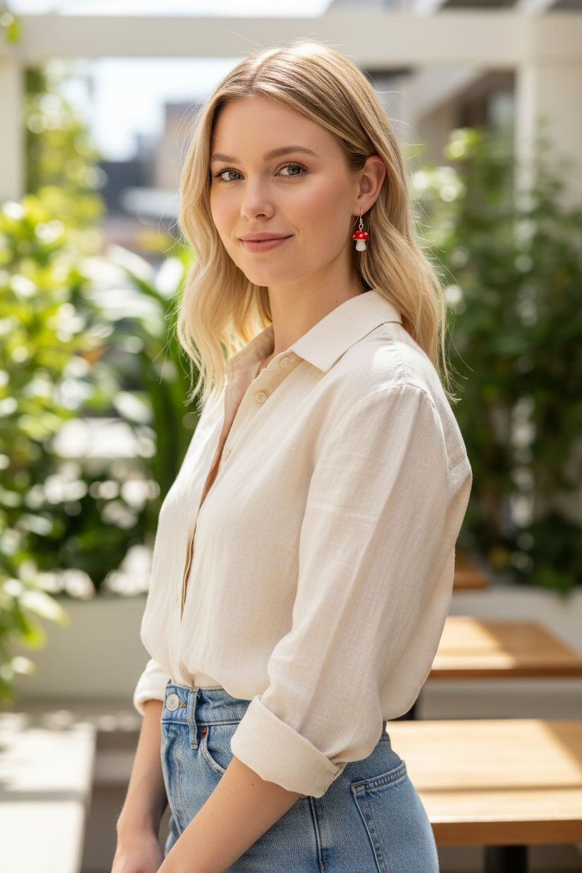 Whimsical Glass Mushroom Drop Earrings